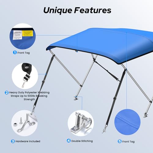 KAKIT Bimini Top for Boats, Metal Base (3 Bow 6'L x 46" H x 85"-90" W,Blue) by KAKIT - Used condition - Image 7