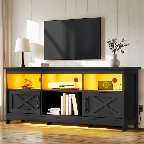 YITAHOME 59" TV Stand with Power Outlet & LED Light for 65 Inch TVs, Black