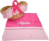 Capazo Mimbre y Toalla de Playa Personalizado para niña - Conjunto para Piscina con Nombre Bordado - 2 Piezas (Fucsia/Rosa)