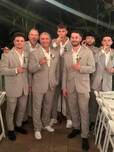 Linen Suit for Men 2 Piece Beach Wedding Pants Regular Fit Casual Lightweight Blazer Jacket Sets Outfits JXZ0334