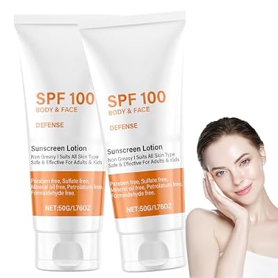 Spf 100 Face Sunscreen Moisturizer - Travel Size Sunblock - Oil Free Facial Sun Screen - Sun Screen Protector for Face & Body - Non-Greasy,No White Cast Waterproof Sunscreen - Dry Oily Skincare(2pcs)