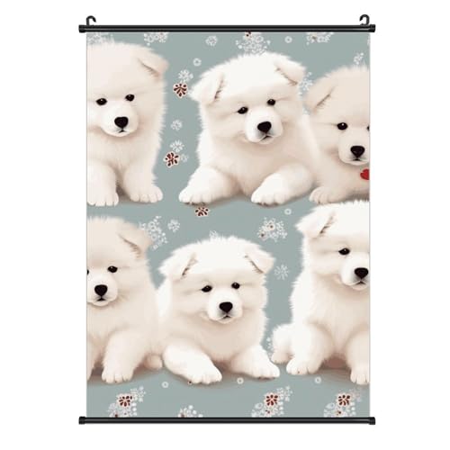 Poster chien blanc déco murale suspendue en toile imperméable multi-tailles