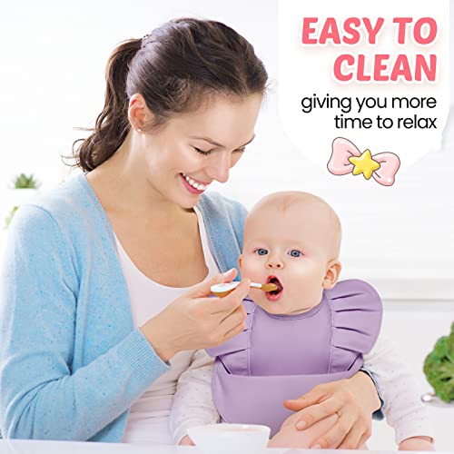 Jagely 3 Pack Waterproof Baby Bibs For Girls Soft Feeding Bibs For Girl Baby Eating Smock Bibs With Food Catcher Better Than Silicone Baby Girl Bib Smock Soft Feeding Bib For Babies #TOP5