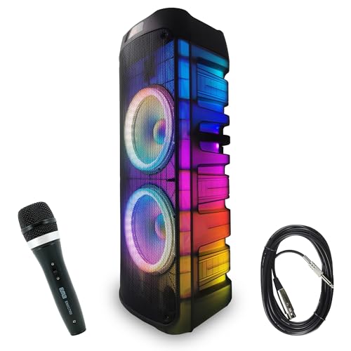 EMB Home PKL6000 Rechargeable Translucent Party Karaoke DJ PA Active Powered Speaker, 6000W with Wired Microphone, Dual 12-Inch Woofers, Bluetooth, USB/SD, Remote Control