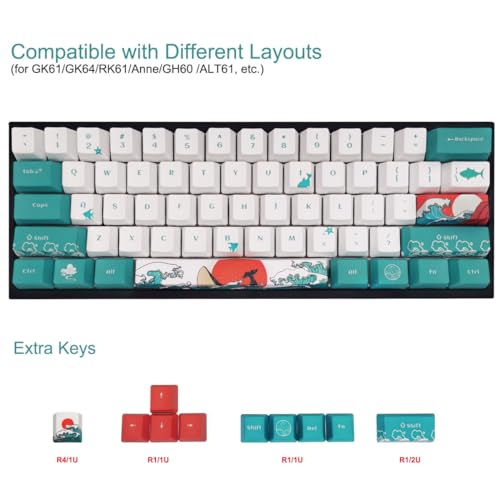SDYZ Custom Keycaps-Keycaps 60 Percent, Suitable for GK61/GK64/RK61/Anne/GH60 /ALT61 Mechanical Keyboards, 71 Key Set, OEM Profile PBT Key caps (Coral Sea) by SDYZ - Image 2