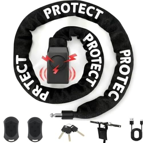CHEDADANG Fahrradschloss mit Alarm 110dB, 1,2m/8mm Kettenschloss, Diebstahlschutz mit Fernbedienung & Schlüssel, USB-C aufladbar, IP55 wasserdicht, inkl. Tasche für E-Bike, Scooter & Motorrad