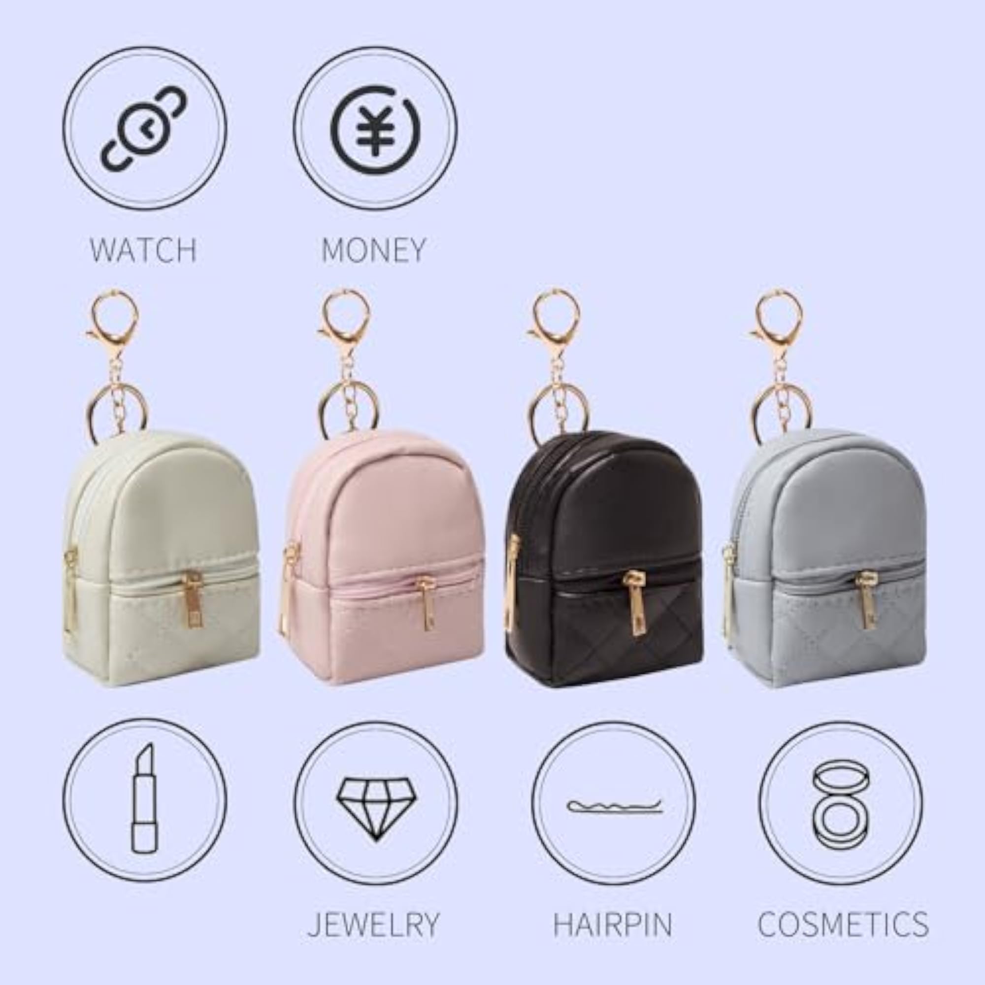 Mini PU Leather Cosmetic Bag with Keychain for Women