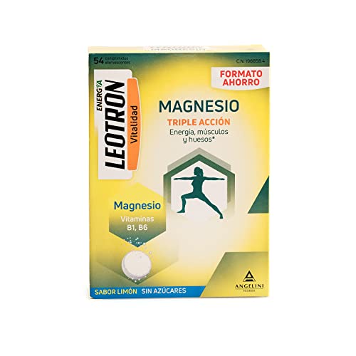 Leotron Magnesio - Triple acción. Energía, músculos y huesos. Complemento alimenticio con magnesio y vitaminas B1 y B6. 54 comprimidos efervescentes