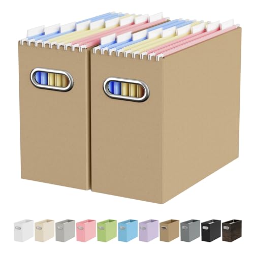 Oterri File Organizer Box, Portable Collapsible Cardboard File Folder Organizer with Handle for Letter Size Hanging Files, Document Storage Box for Ho