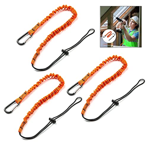 Jzhen 3Pcs Cordones de Seguridad para Herramientas, Cordon de Seguridad de Trabajo en Altura, Elástico Pesca Herramientas Cordón, Cuerda Elástica Antipérdida con Mosquetón
