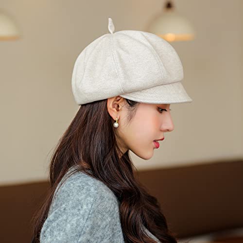 Korixine Beret Hats For Women, Womens Newsboy Cap French Hat Influencer Adjustable Cotton Paperboy Caps Fall Fashion Solid Color,Beige #TOP2