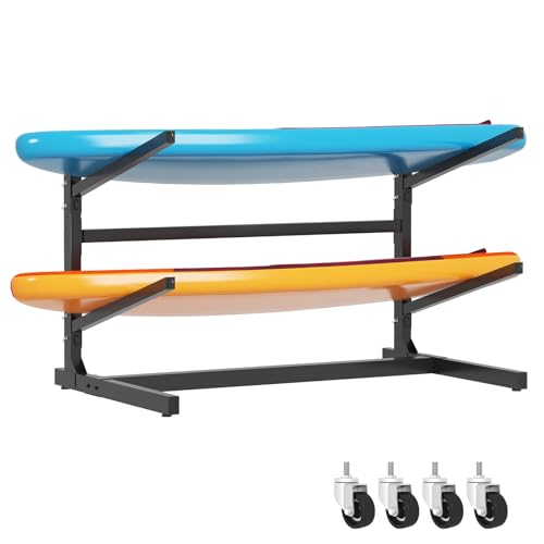 AQY Kayak Storage Rack, 2-Tier Heavy Duty Steel Adjustable Freestanding Kayak Stands with Wheels for Garage and Outdoor Storage,Storage Rack for Kayak, Canoe, Surfboard and Paddleboard