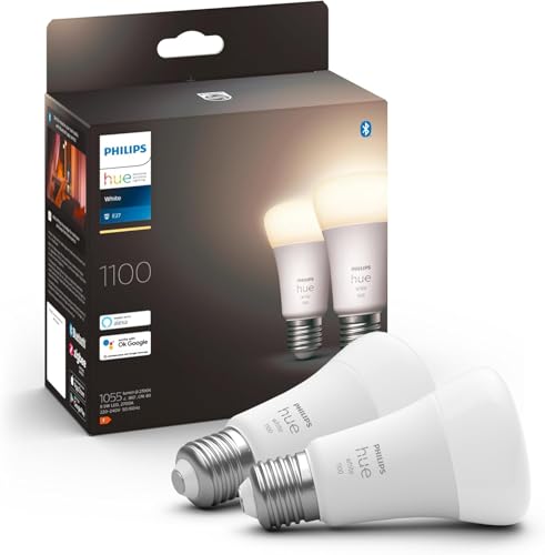 Philips Hue White, ampoule LED connectée E27, Equivalent 75W, 1100 lumen, Compatible Bluetooth, Pack de 2, fonctionne avec Alexa, Google Assistant et Apple Homekit, ancienne génération