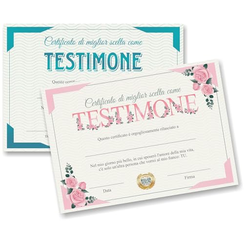 Certificato (x 2) miglior scelta come TESTIMONE Vuoi essere il
