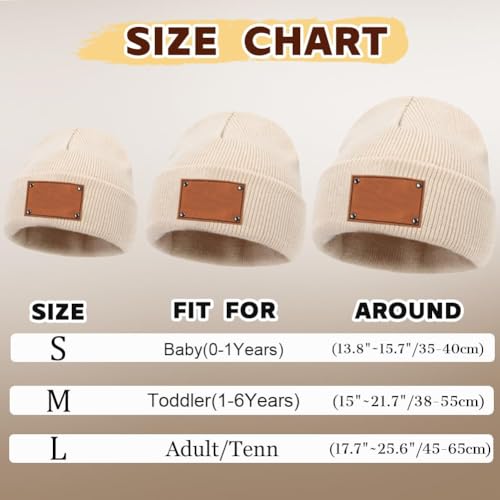 Personalized Toddler Baby Beanie with Name, Custom Leather Patch Toddler Winter Hat Baby Boys Girls Knit Warm Beanies Kids4