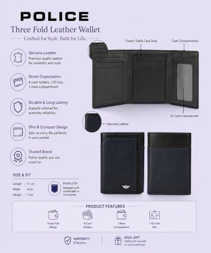 Image of Police Bosco Wings LITE Trifold Wallet-Navy /Black