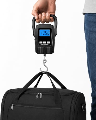 Jagravo Digital Fish Scale 110lb/50kg Portable Hanging Luggage Scale with Backlit LCD Display Large Handle Suitcase Weight Scale Fishing Scale & Postal Scale for Travel Black