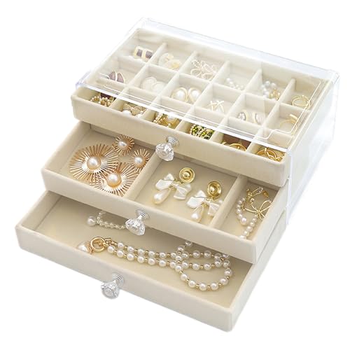 Organizador de joyas con cajones, marco acrílico de almacenamiento multicapa, de cajones a prueba de arañazos, bandejas apilables, joyero multifuncional para collares, anillos, aretes, broches