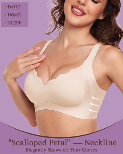 Scalloped Lift Bras for Women No Underwire Buttery Soft Push Up Wireless Bras V Neck Seamless Bralettes2
