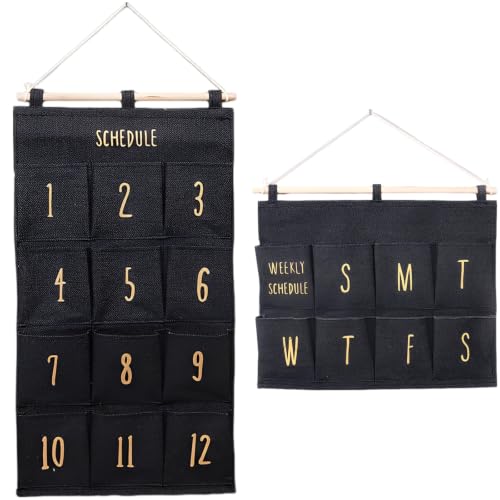2 Pcs Wall Hanging Storage Bag Set, 12-Pocket and 8-Pocket Fabric Organizer, Denim Blue Hanging Pockets for Bedroom Dormitory Weekly Schedule Management