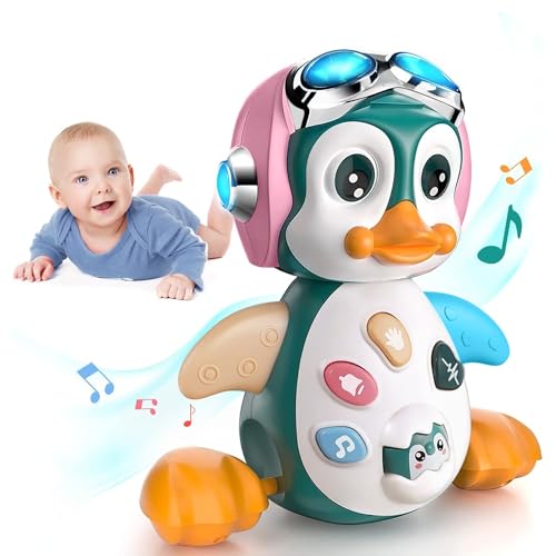 Kidology Crawling Penguin Baby Toy with LED Lights | Interactive Musical Kids Toy for Early Learning & Entertainment | Perfect Christmas and Birthday Gift for Toddlers & Infants (Pink)