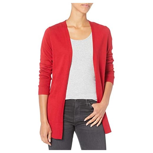 Amazon Essentials Women's Lightweight Open-Front Cardigan Sweater (Available in Plus Size), Red, X-Large