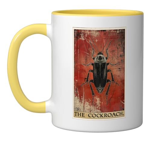 Cockroaches Lovers Cockroach Tarot Card Ceramic Mug, Yellow/White