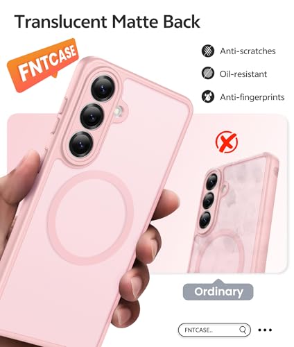 Image of FNTCASE for Samsung Galaxy S26+ Plus Case: [Fit for Magsafe] [Full Camera Protection + Screen Protector] Translucent Matte Military Grade - Shockproof Protective Phone Cover for S26 Plus - Pink