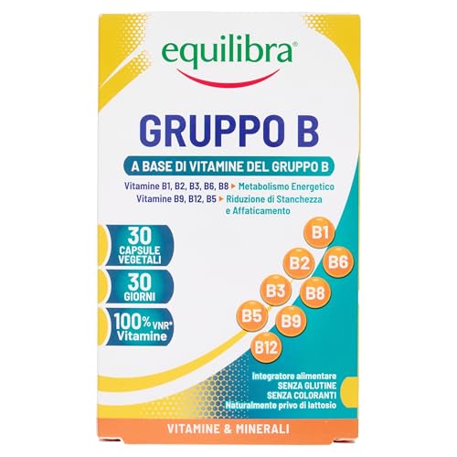 Equilibra Integratori Alimentari, Gruppo B, Integratore di Vitamine del Gruppo B per la Riduzione di Stanchezza e Affaticamento e per il Normale Metabolismo Energetico, 30 Capsule