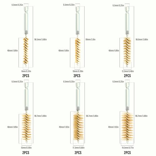 Image of 12Pcs Bore Cleaning Brush, Copper Wire Bore Brush Set with 1 /4 inch Hex Shank Handle for Power Drill