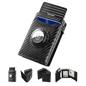 Mens Smart Wallet for AirTag, Pop-up Wallet Slim Minimalist Compatible with Apple Air Tag Holder,Genuine Leather RFID Blocking| 9-14 Card Capacity | ID Window | Cash Slot