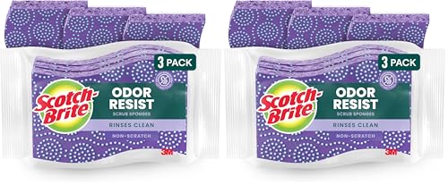 Image of Scotch-Brite Scrub Dots Non-Scratch Scrub Sponge, Rinses Clean, for Washing Dishes and Cleaning Kitchen, 3 Scrub Sponges (Pack of 2)