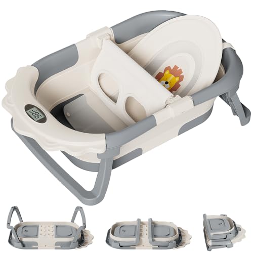 Image of TPN 4-in-1 Grow-with-Me Collapsible Baby Bathtub, Baby Tub for Newborns to Toddler with Soft Floating Cushion & Thermometer, Portable Baby Bath Tub, Infant Bathtub for Bath Support in Tub,Grey