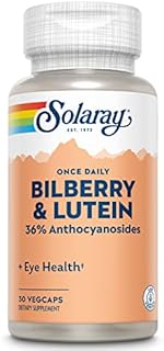 Solaray Bilberry & Lutein, Once Daily Supplement | Eye Health Support with 36% Anthocyanosides | 30 VegCaps, 30 Serv.