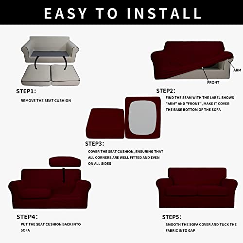 Image of Easy-Going Waterproof 3-Piece Oversized Loveseat Couch Covers for Sofa | 3-Piece Set Spandex Sofa Cover Slipcover Elastic Bottom Dog Pet Friendly Wine