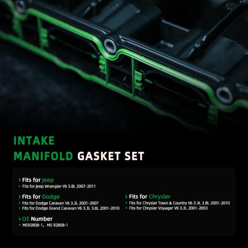 Image of Intake Manifold Gasket Set, for Jeep Wrangler 2007-2011, for Dodge Caravan /Grand Caravan 2001-2010, for Chrysler Town & Country /Voyager 2001-2010, 3.8 /3.3L, OE, MS92808-1