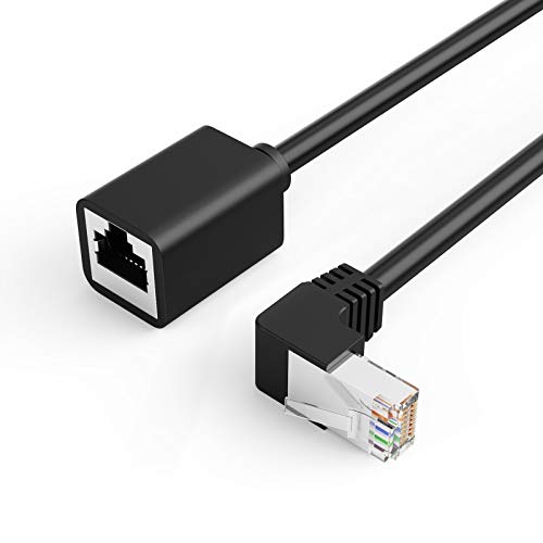 CableCreation Cat6 Ethernet Extension Cable, Shielded 8P8C Ethernet Cord Patch Cable, 1.6FT/0.5M Down Angle, Black