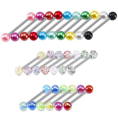 20pcs 14G Mix-Color Stainless Steel Straight Barbell Tongue Rings Bars Piercing 5/8