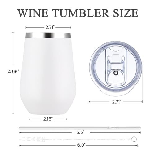 MEWAY Stemless 12oz Insulated Wine Tumbler with Lid and Straw - Double Wall Stainless Steel Thermal Cups, Travel wine glasses, Ideal for Bridal and Baby Shower Game Prizes(White,Set of 8) by MEWAY - Used condition - Image 6