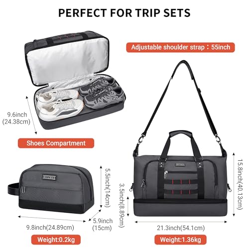 Image of WITZMAN Travel Duffle Bags for Men Gym Bag with Toiletry Bag Sets Carry On Overnight Bag 55L (B696 Silvery Grey)