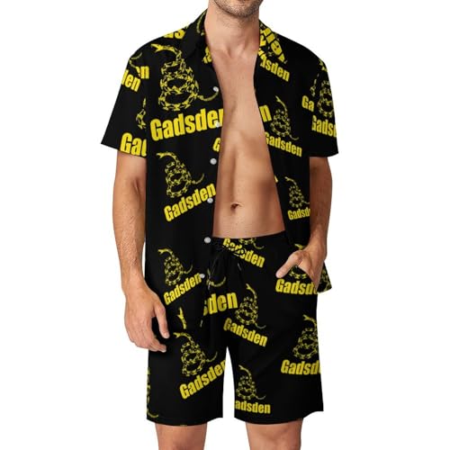 Image of Gadsden Flag U.S Hawaiian Outfits for Men Beach Shirts Suits Button Down Short Sleeve Tracksuit 2XL