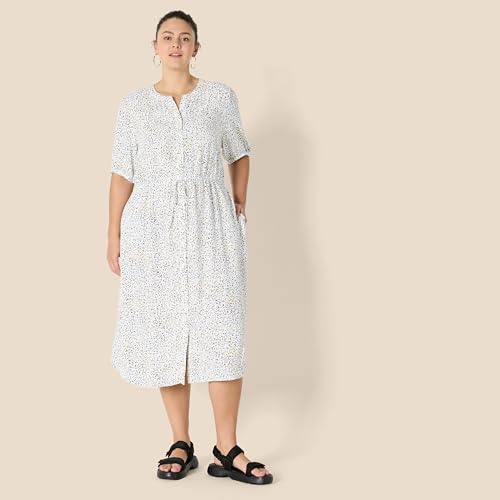 Image of Amazon Essentials Women's Fit and Flare Half-Sleeve Waisted Midi A-Line Dress with Pockets