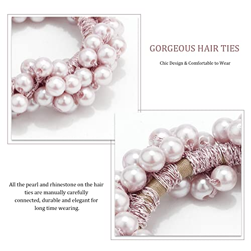 ACO-UINT Elásticos de pérolas para mulheres, laços de cabelo com contas para cabelos finos para noiv