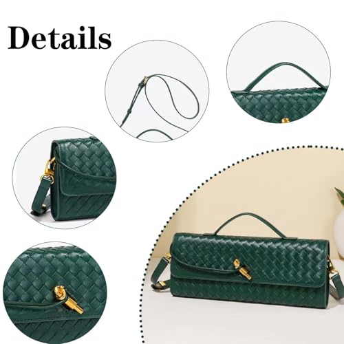 Image of Handmade Woven Evening Bag for Women Casual Clutch Purse Leather Shoulder Handbag Fashion Crossbody Bag