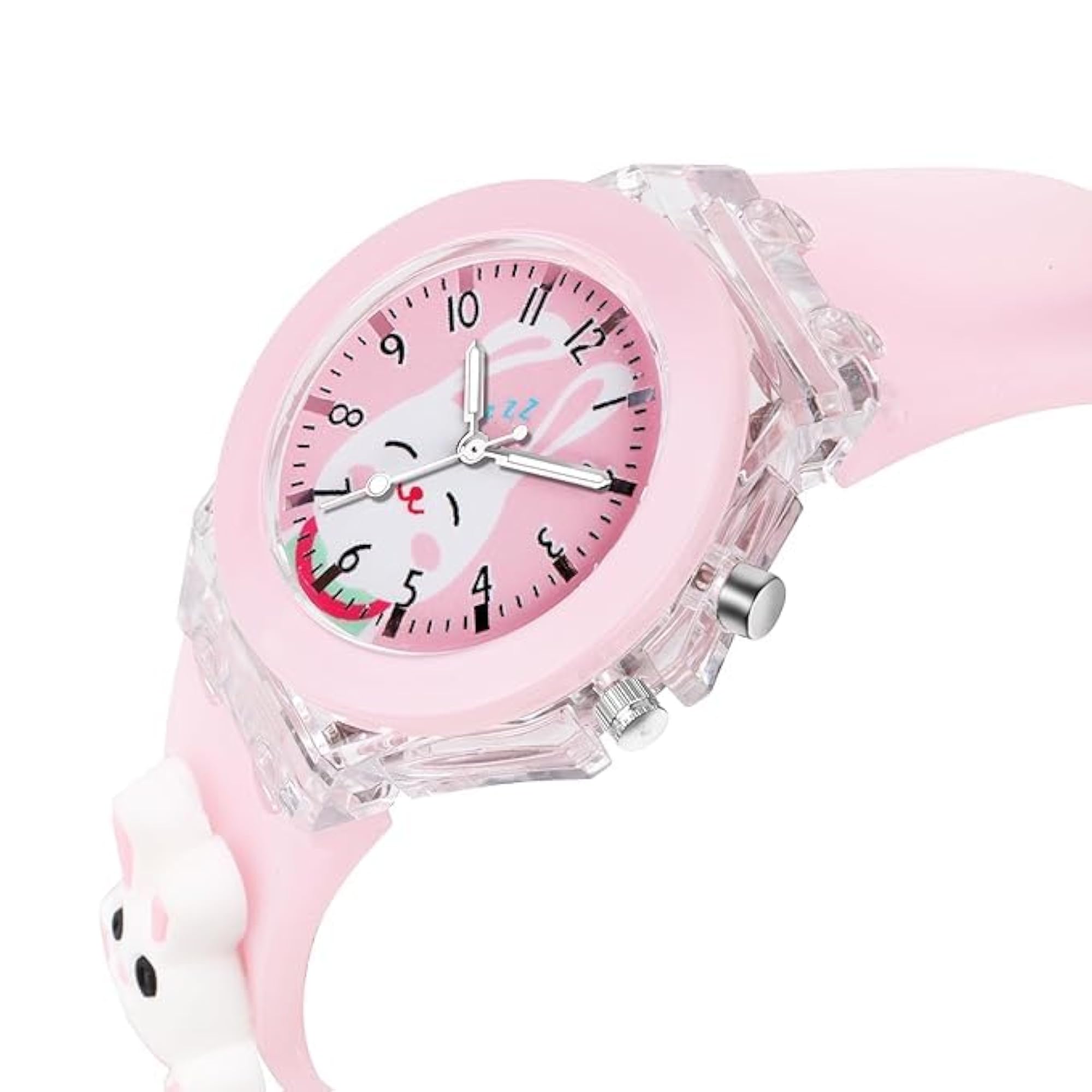 Kids 3D Cartoon Analog Watch with Lights, Pink Character Strap