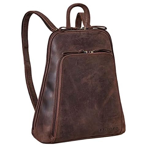 STILORD 'Martha' Ladies Rucksack Handbag Leather Vintage Work for Women Daypack Vintage DIN A4 for 11' iPad Business Bag in Genuine Leather, Colour:Montero - Brown Cover