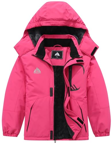 SOBAPRA Kids Waterproof Ski Jacket Warm Winter Coat Boys and Girls Fleece Lined Hooded Rain Jacket