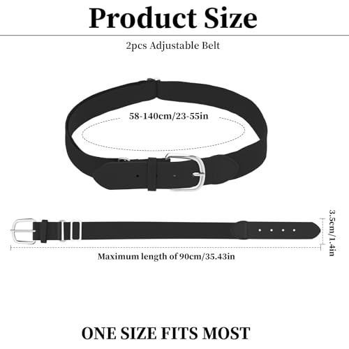 2 PCS Black Softball Belt, Leather Black Baseball Belt Mens, Adjustable Baseball Belts for Adult and Youth2