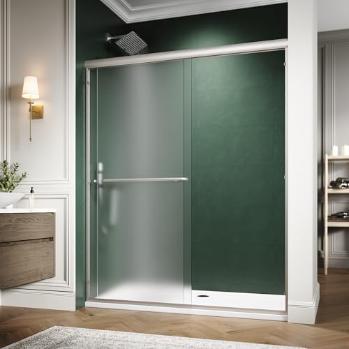 ELEGANT Double Sliding Shower Door 60" W x 72" H, 1/4'' Frosted Glass, Semi-Frameless Bypass Sliding Shower Door, Brushed Nickel Finish by ELEGANT - Used condition - Image 2