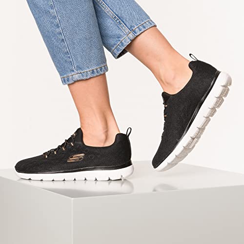 Skechers Damen Summits Leopard Spot sneakers, Black Mesh Rose Gold Trim, 38 EU